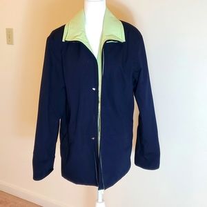 Mackintosh blue amd lime green jacket